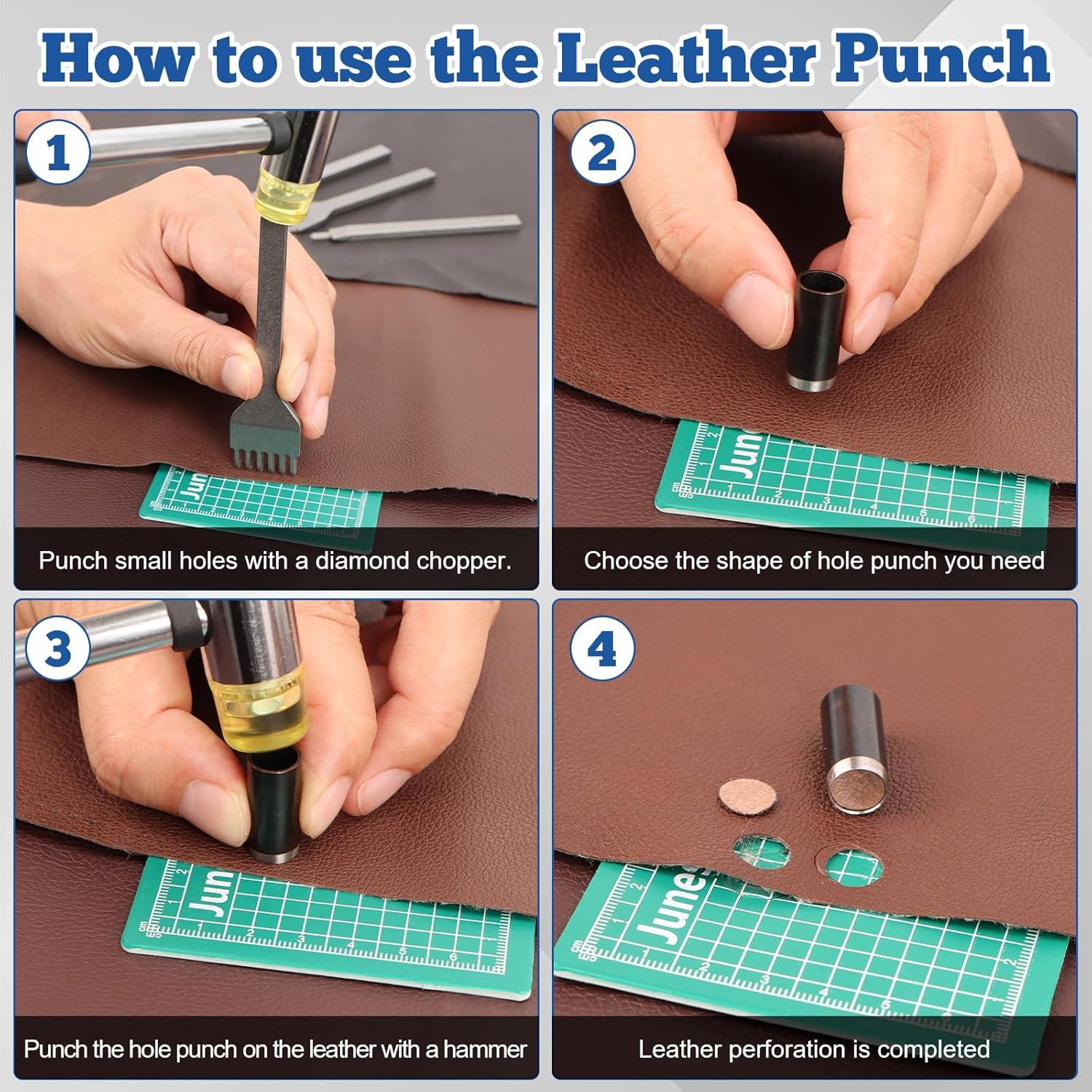 Kit de perforación de cuero 58 piezas ATPWONZ - Cortadores y martillo