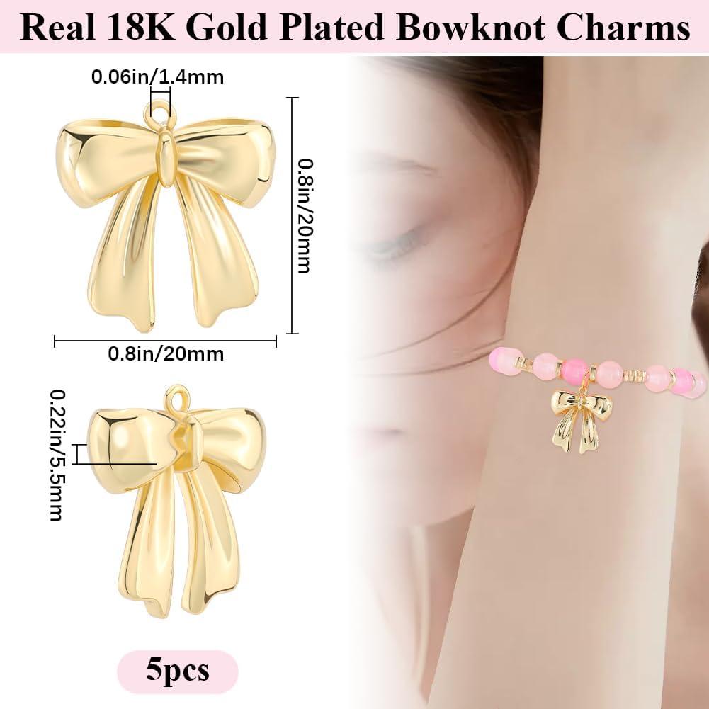 Beebeecraft 5 Pcs Encantos Lazo 18K Chapado en Oro para Joyería