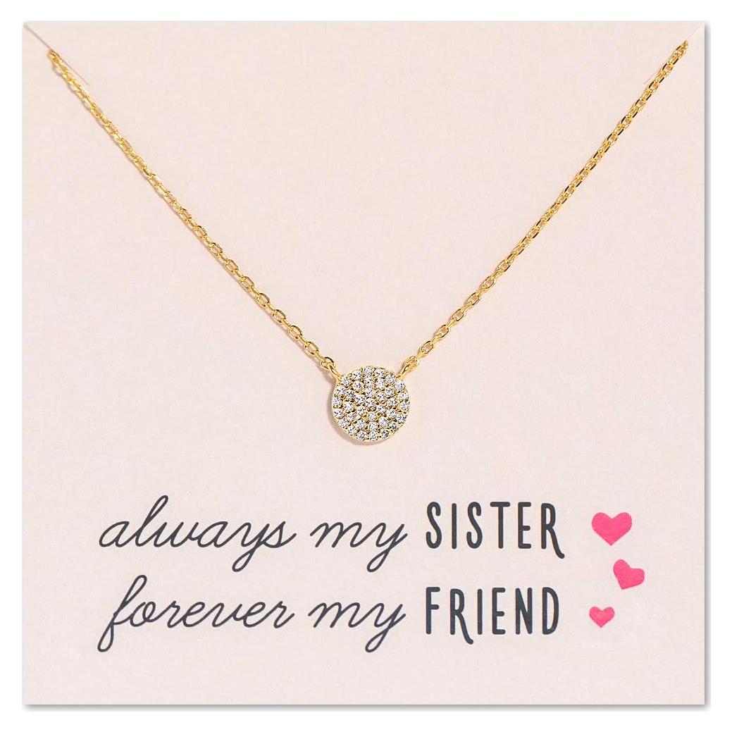 Collar con colgante de disco CZ 8mm Oro 14K para hermana