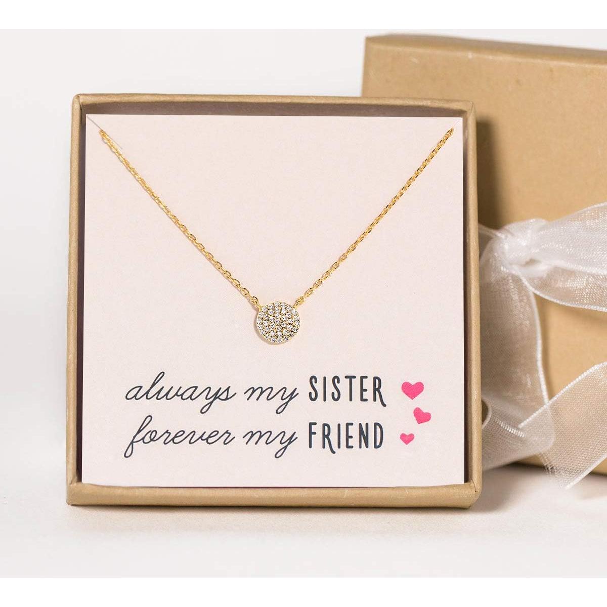 Collar con colgante de disco CZ 8mm Oro 14K para hermana