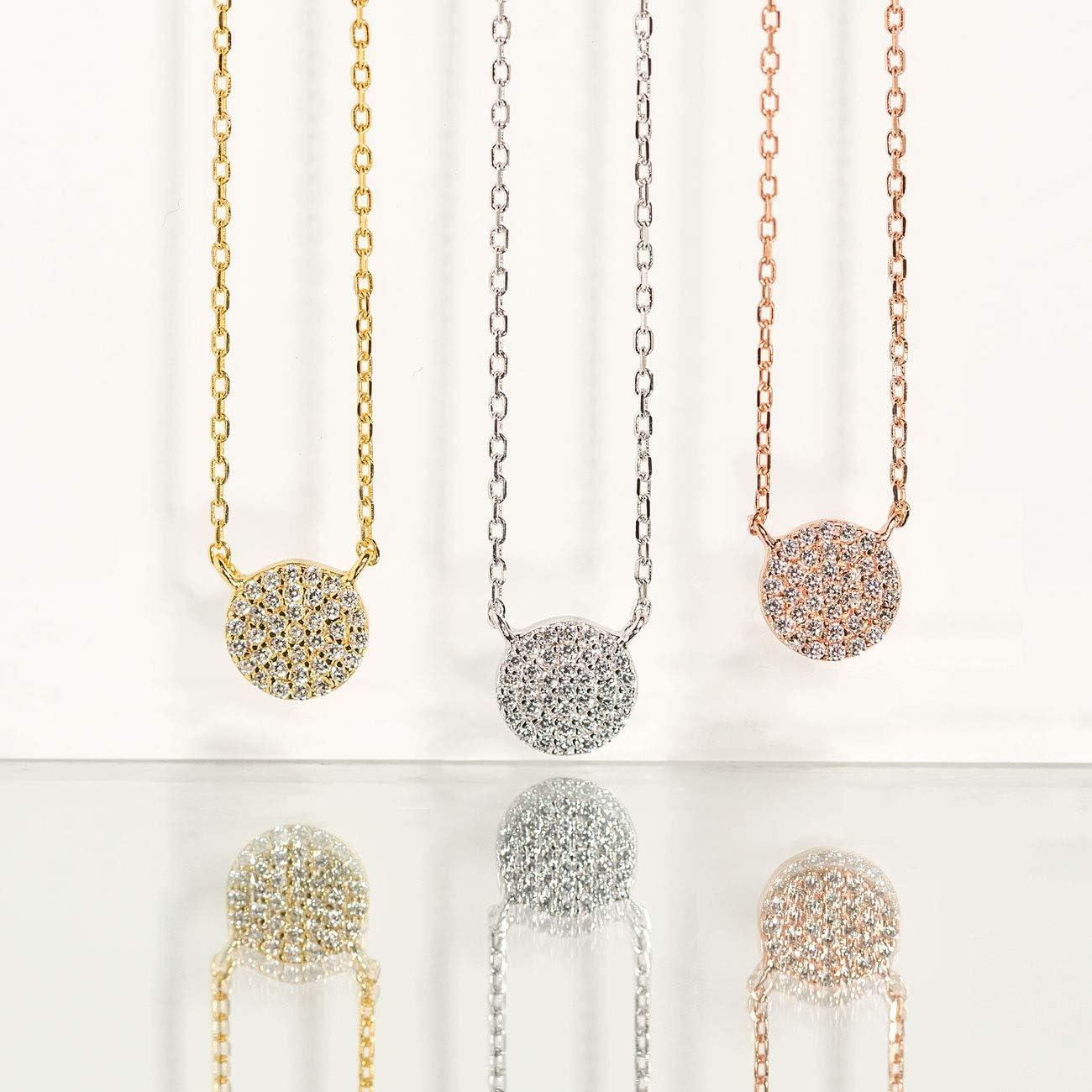 Collar con colgante de disco CZ 8mm Oro 14K para hermana