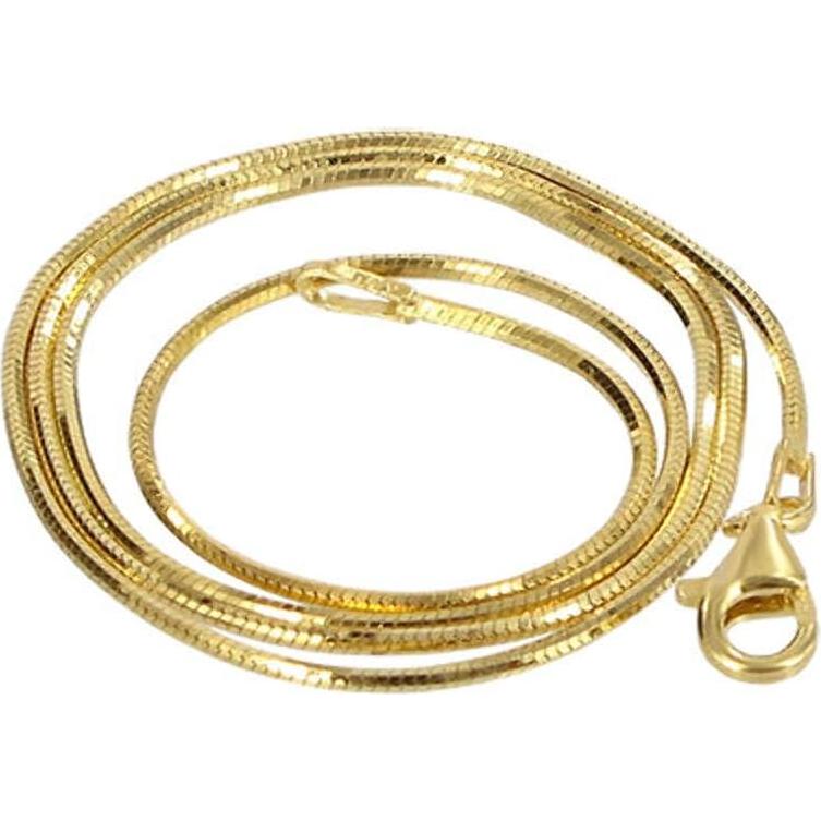 Collar de cadena serpiente de plata esterlina 925 con oro 14k 1mm
