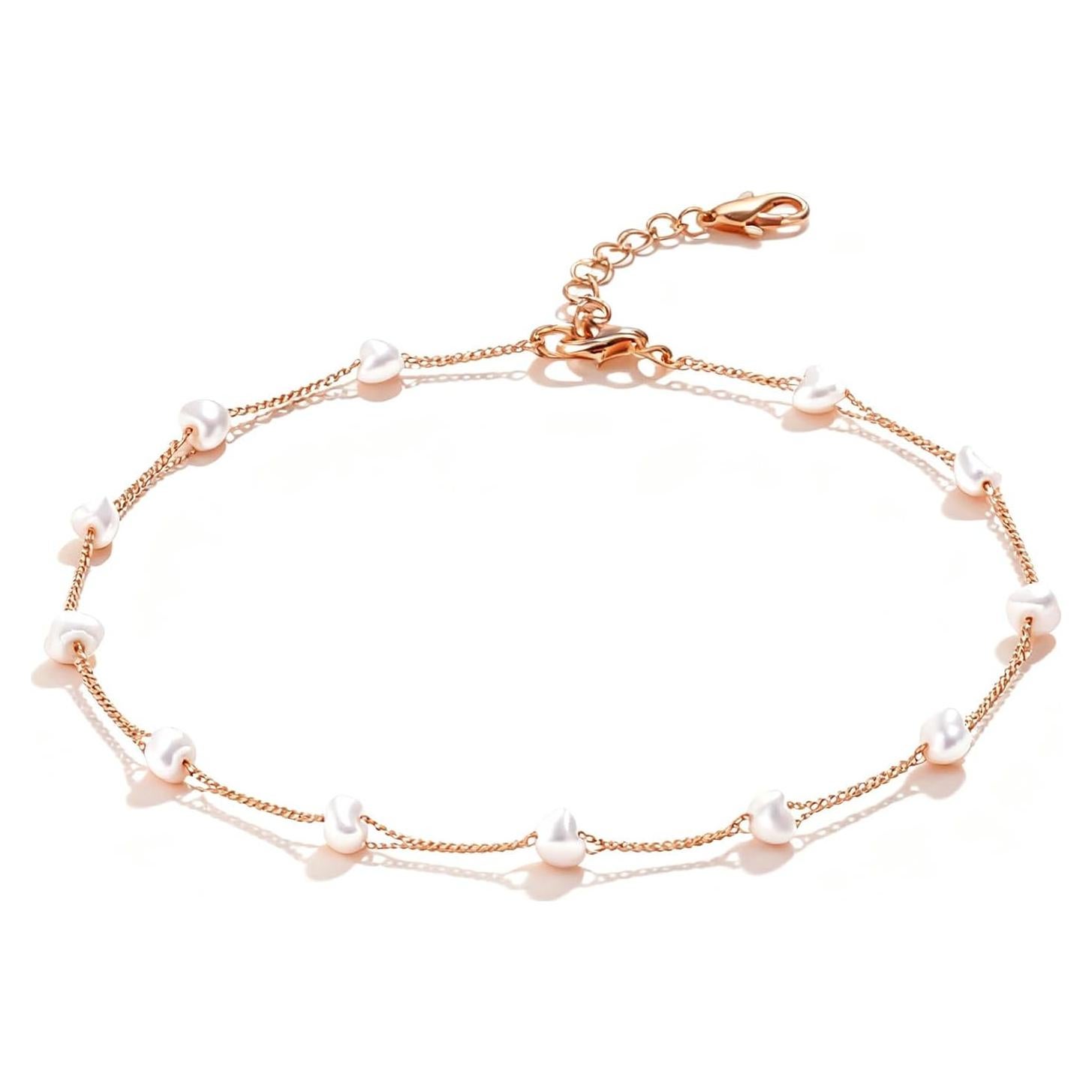 Collar de Perlas en Forma de Corazón Oro 14K Ajustable