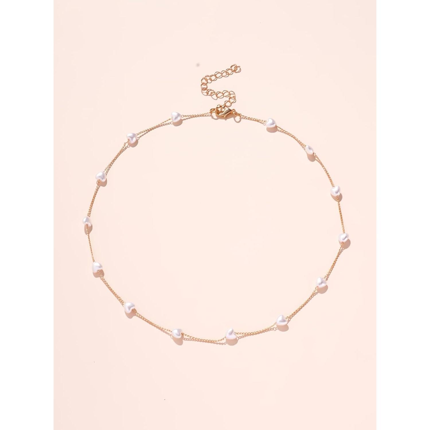 Collar de Perlas en Forma de Corazón Oro 14K Ajustable