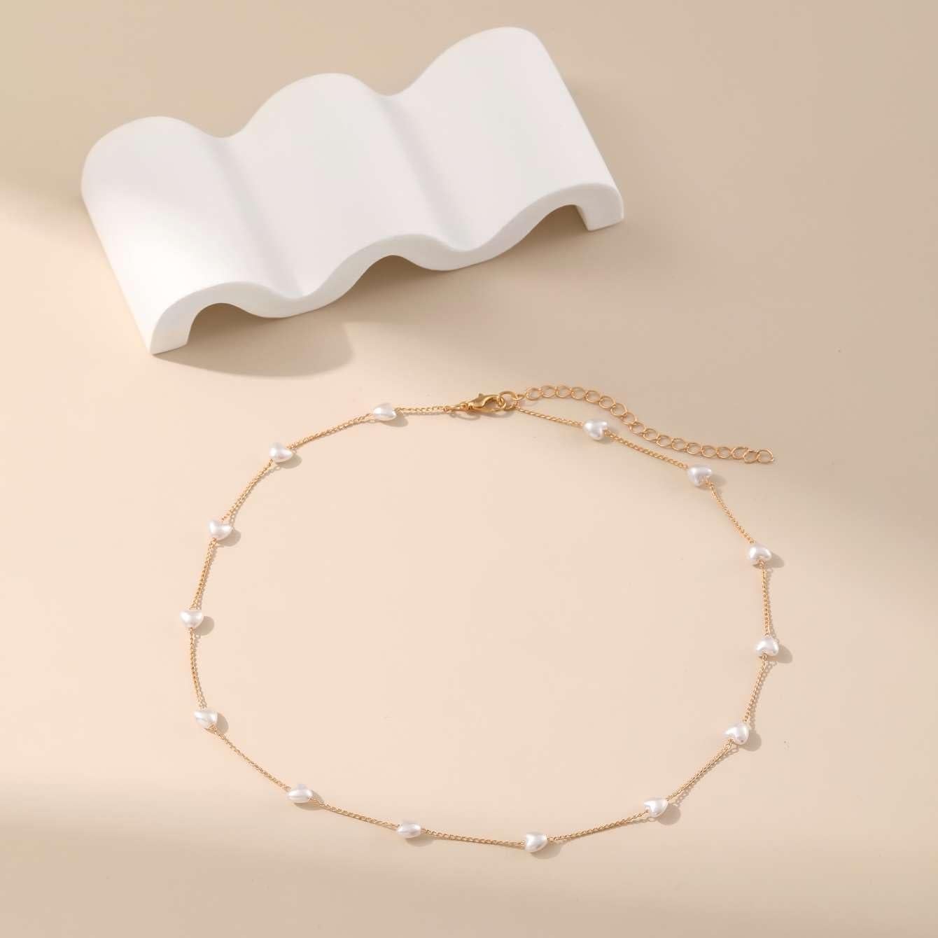 Collar de Perlas en Forma de Corazón Oro 14K Ajustable