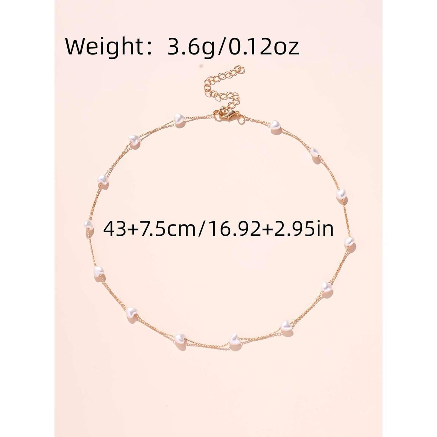 Collar de Perlas en Forma de Corazón Oro 14K Ajustable