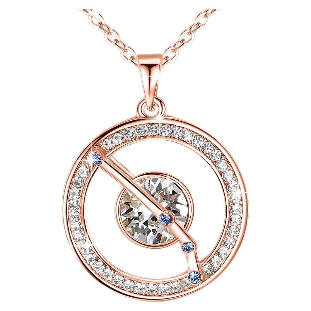 Collar Colgante Zodiacal Leafael con Cristales Premium 14K Oro Rosa