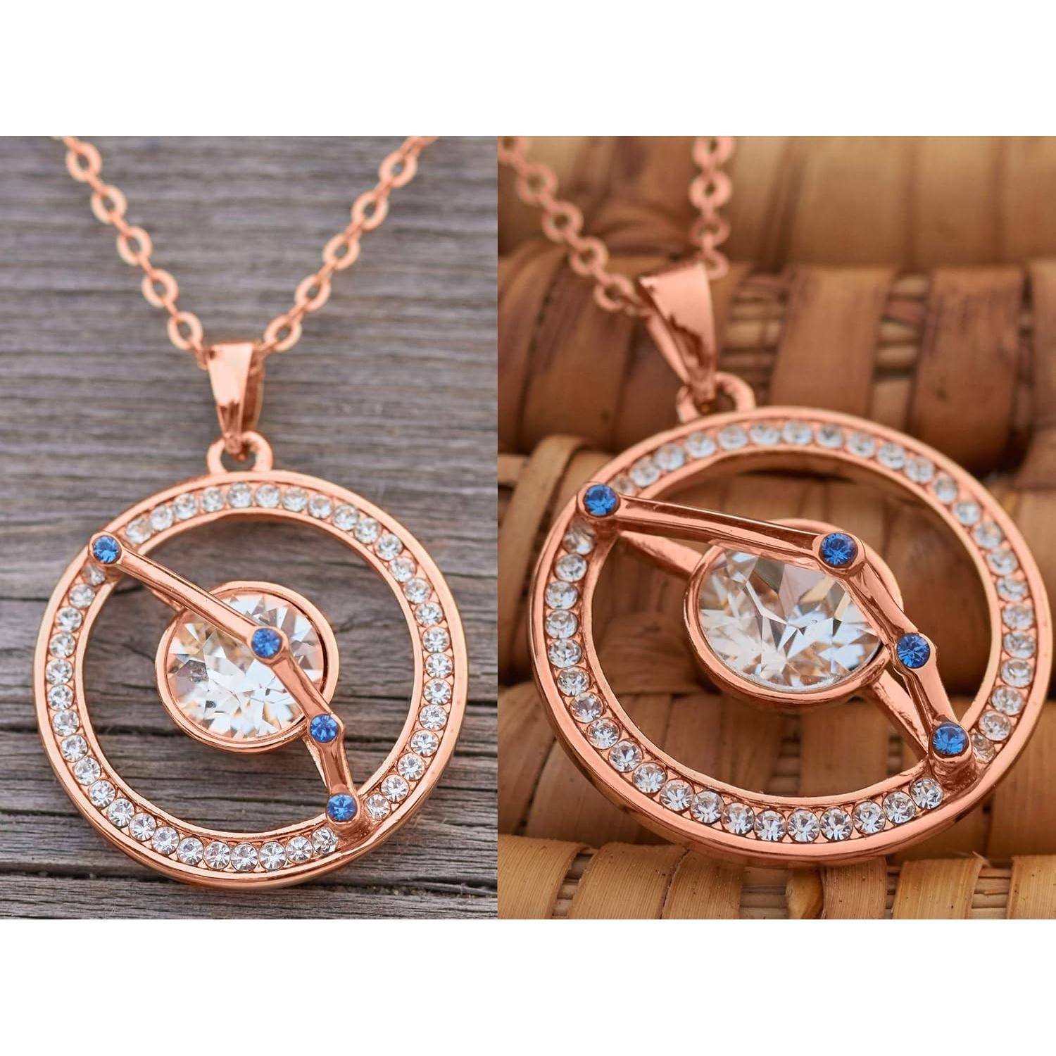 Collar Colgante Zodiacal Leafael con Cristales Premium 14K Oro Rosa