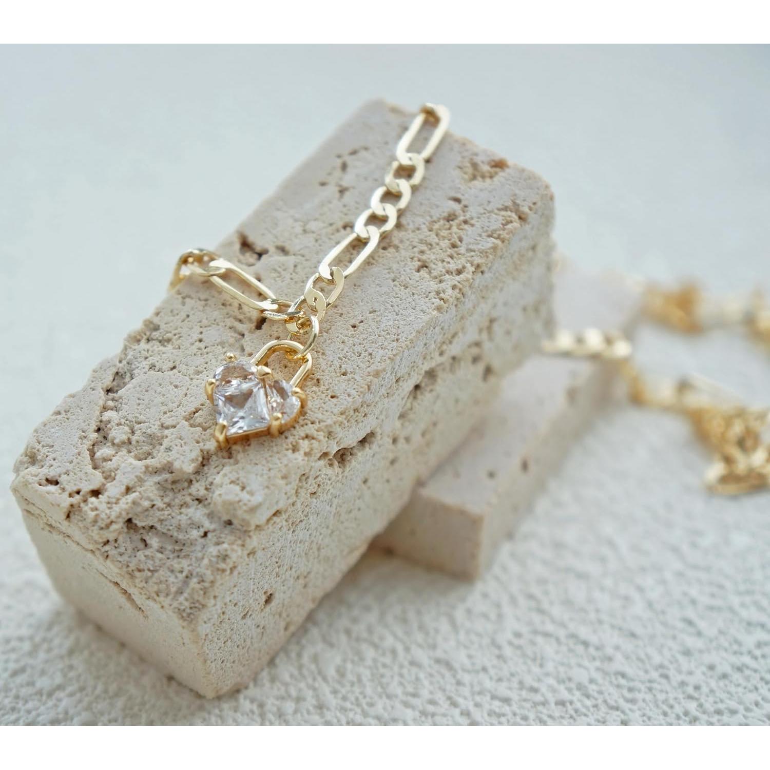 Collar de Corazón de Zirconia con Baño de Oro 14K para Mujeres