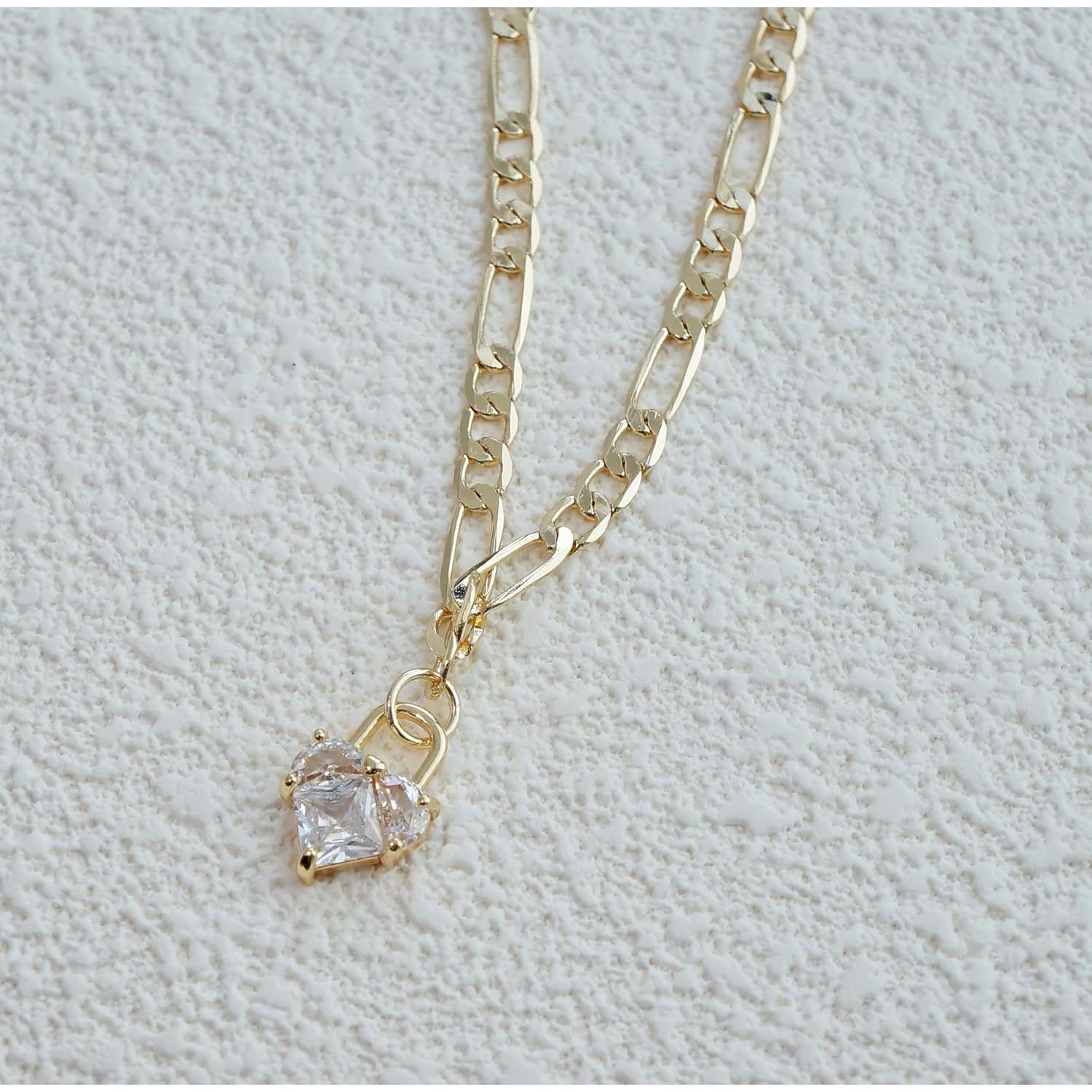 Collar de Corazón de Zirconia con Baño de Oro 14K para Mujeres