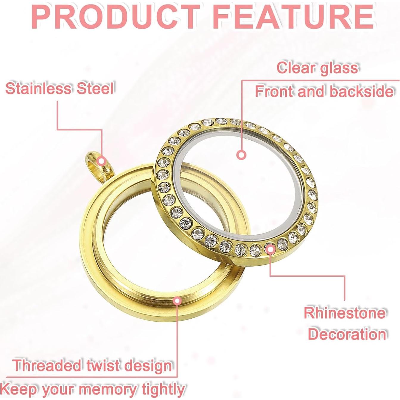 Locket Flotante Redondo uxcell de Acero Inoxidable 17.5mm