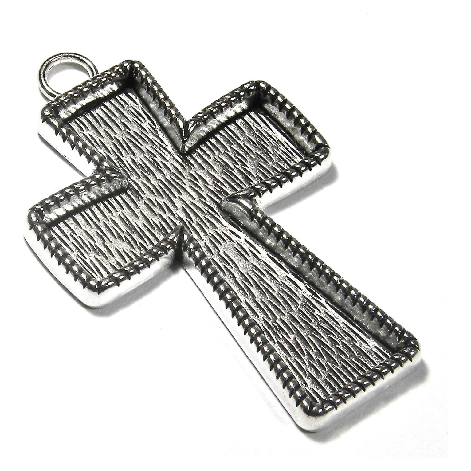 Conjunto de 3 Encantos Colgantes Cruz Plata Antigua