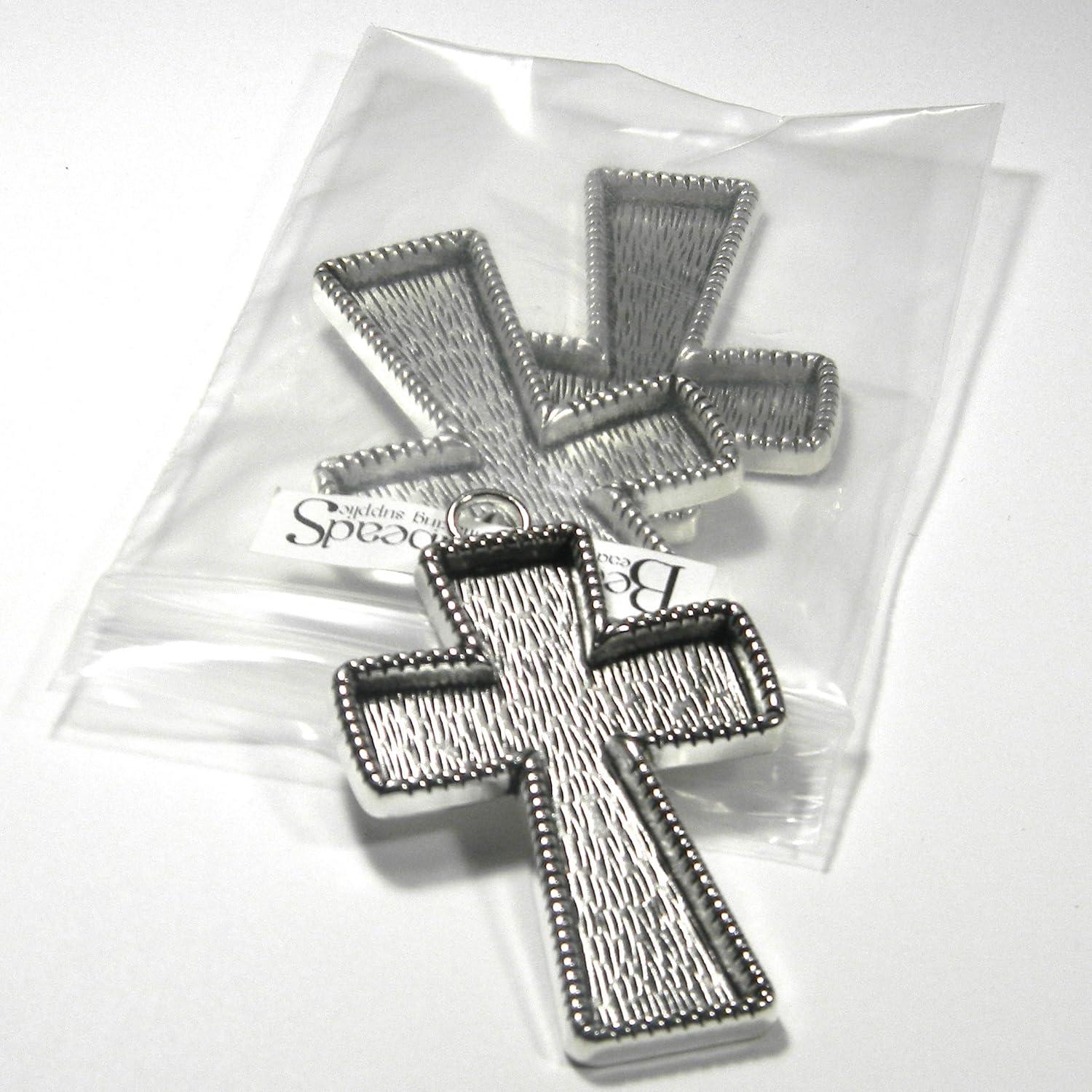 Conjunto de 3 Encantos Colgantes Cruz Plata Antigua