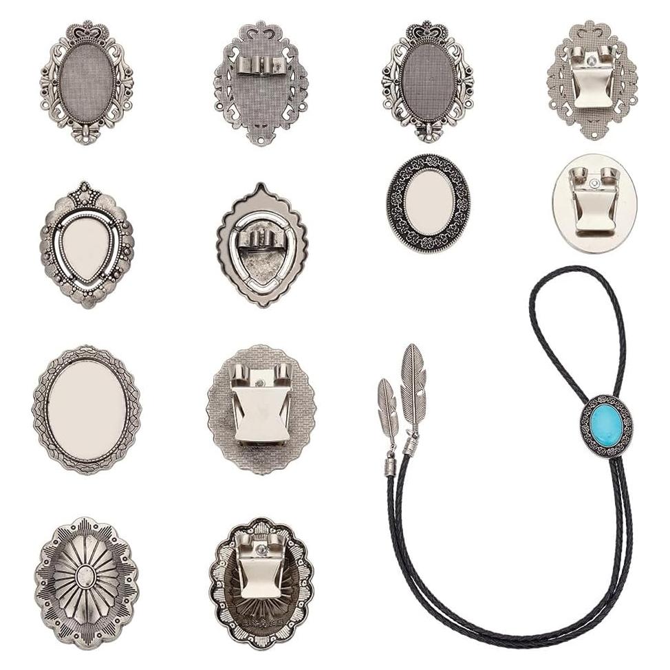 NBEADS 6 Pcs Hebillas de Corbata Bolo Plata Antigua 0.79-3.91 cm