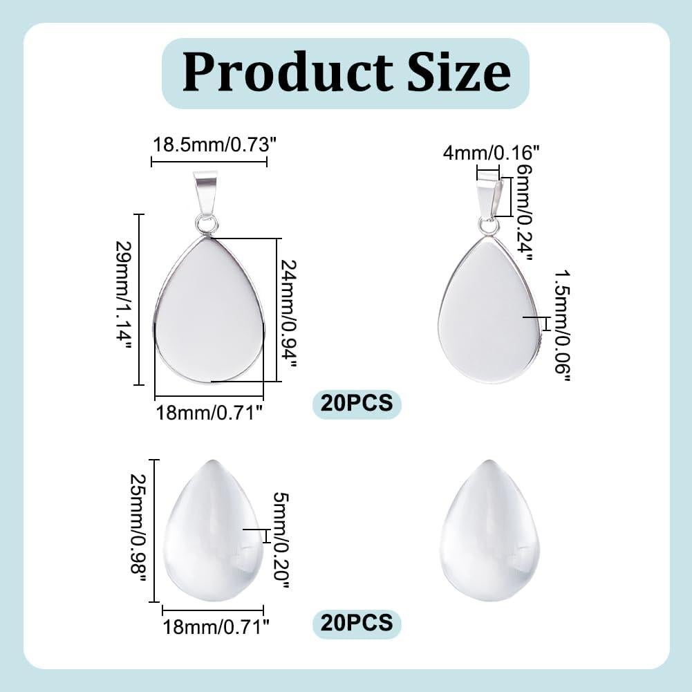 20 Juegos de Cabochones en Blanco con Bezel de Acero Inoxidable