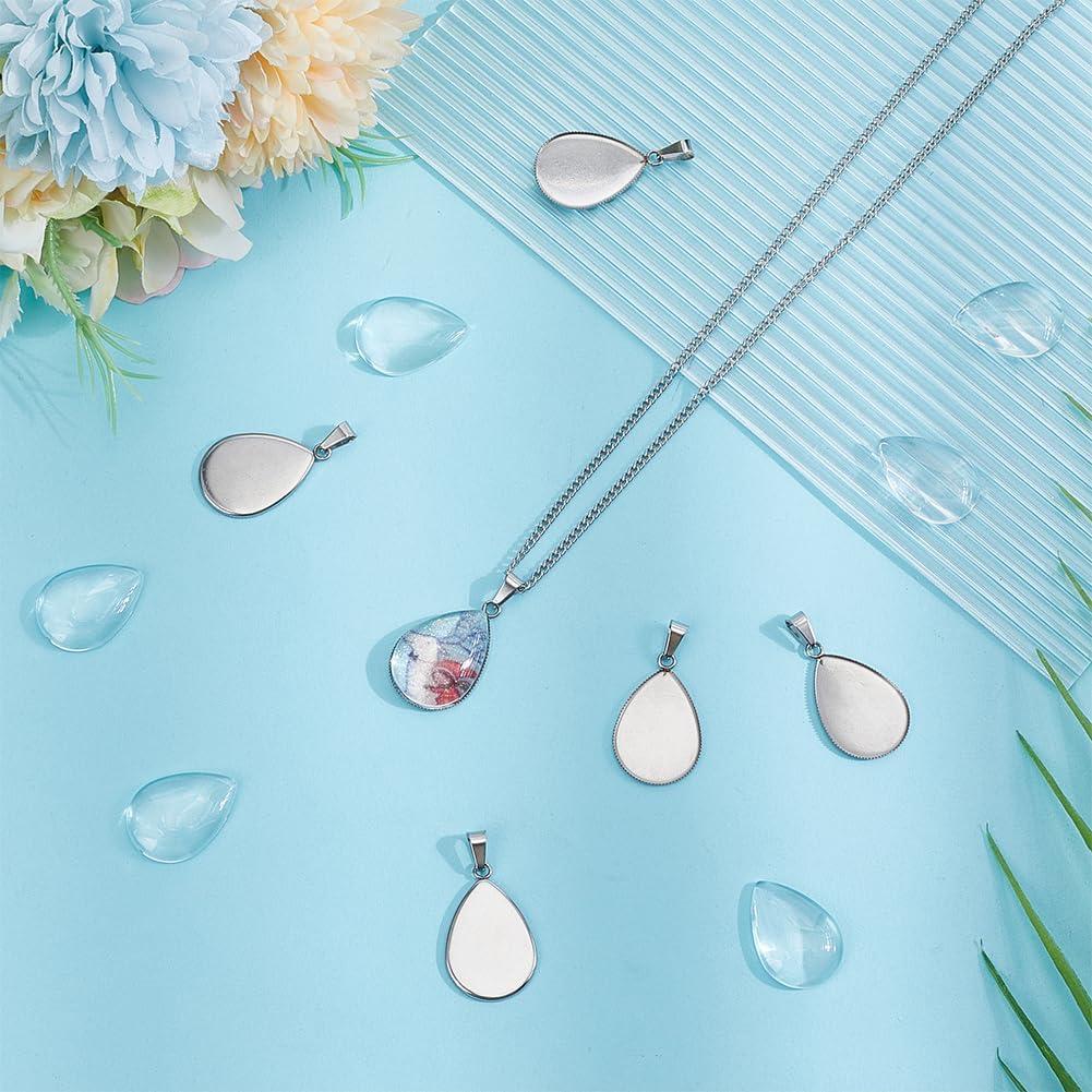 20 Juegos de Cabochones en Blanco con Bezel de Acero Inoxidable