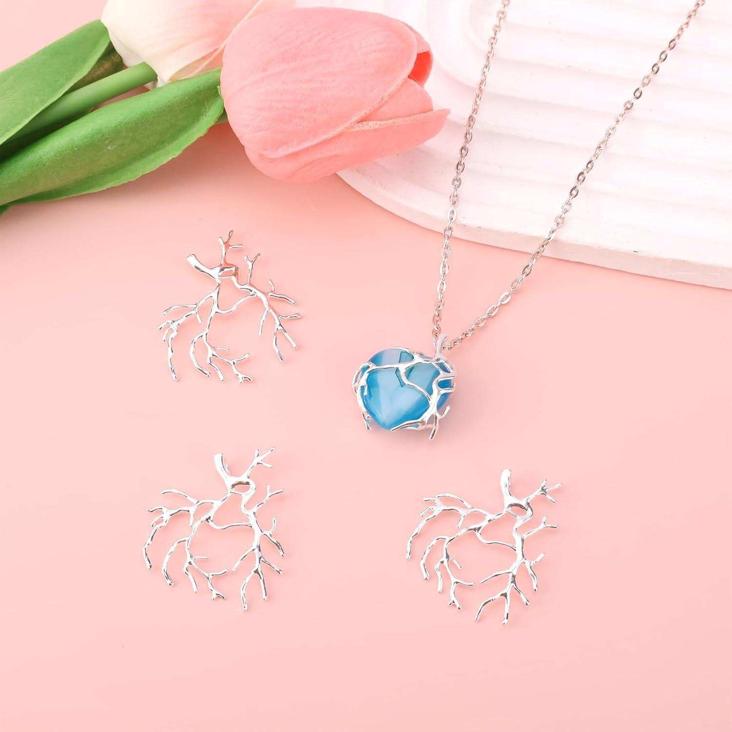 4 Piezas Vacíos de Colgante Rama Bezel BOXOB Plata 3.5cm