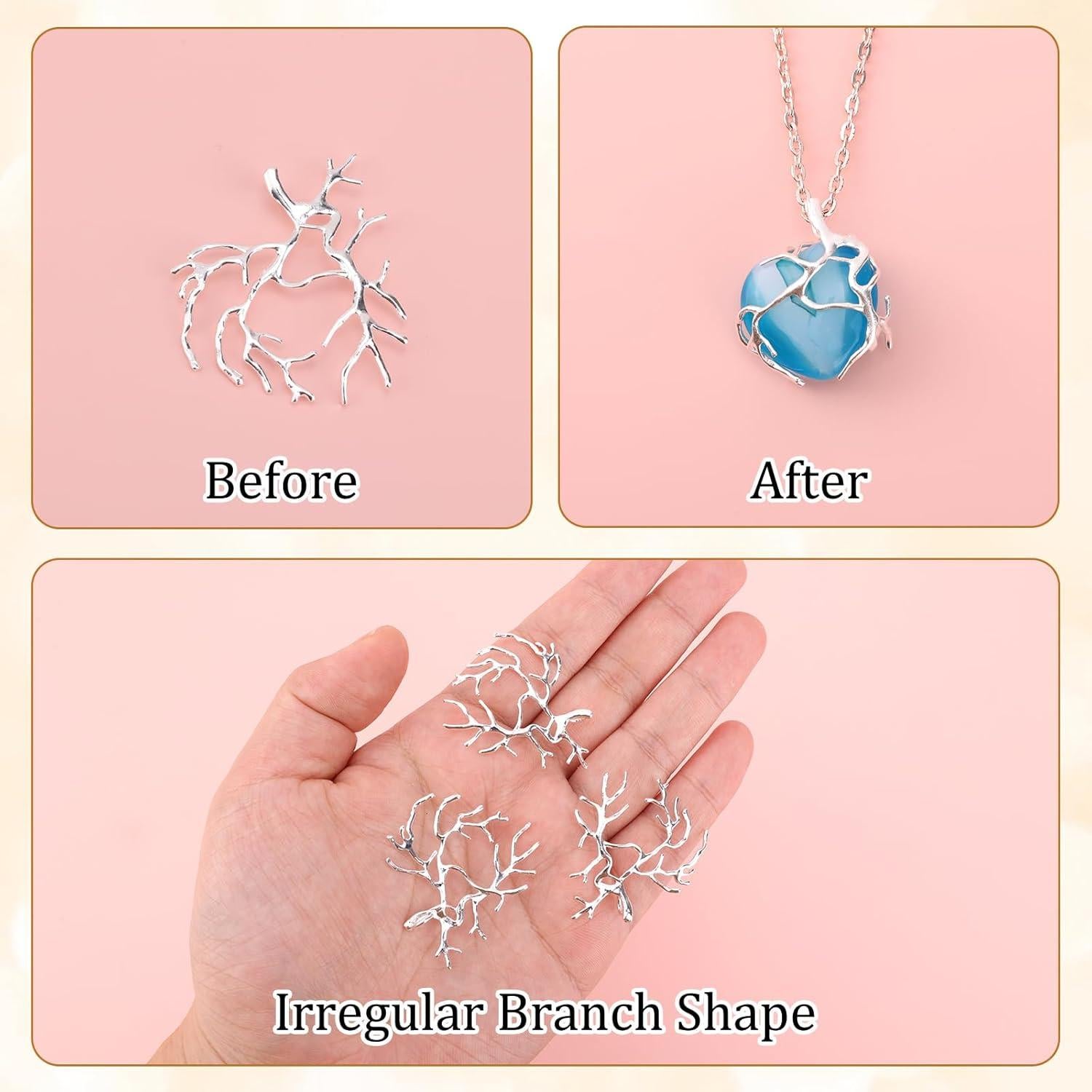 4 Piezas Vacíos de Colgante Rama Bezel BOXOB Plata 3.5cm