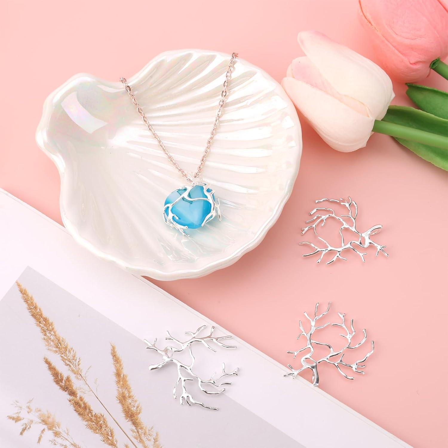 4 Piezas Vacíos de Colgante Rama Bezel BOXOB Plata 3.5cm