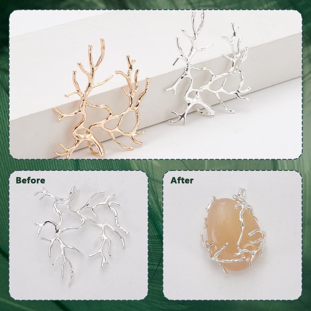 20 Pcs Montajes de Colgante en Rama WEBEEDY Oro y Plata 31x36mm