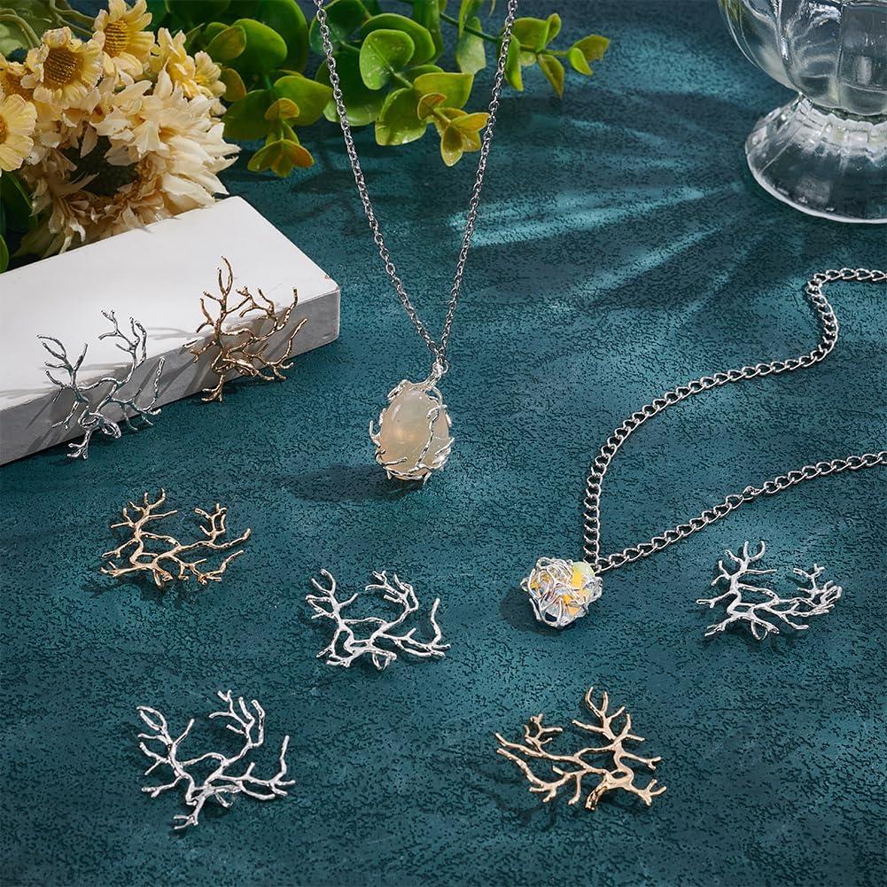 20 Pcs Montajes de Colgante en Rama WEBEEDY Oro y Plata 31x36mm