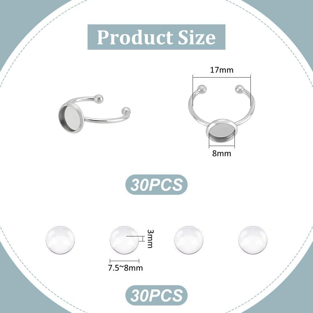 Kit de Joyería UNICRAFTALE 30 Anillos Ajustables 8mm