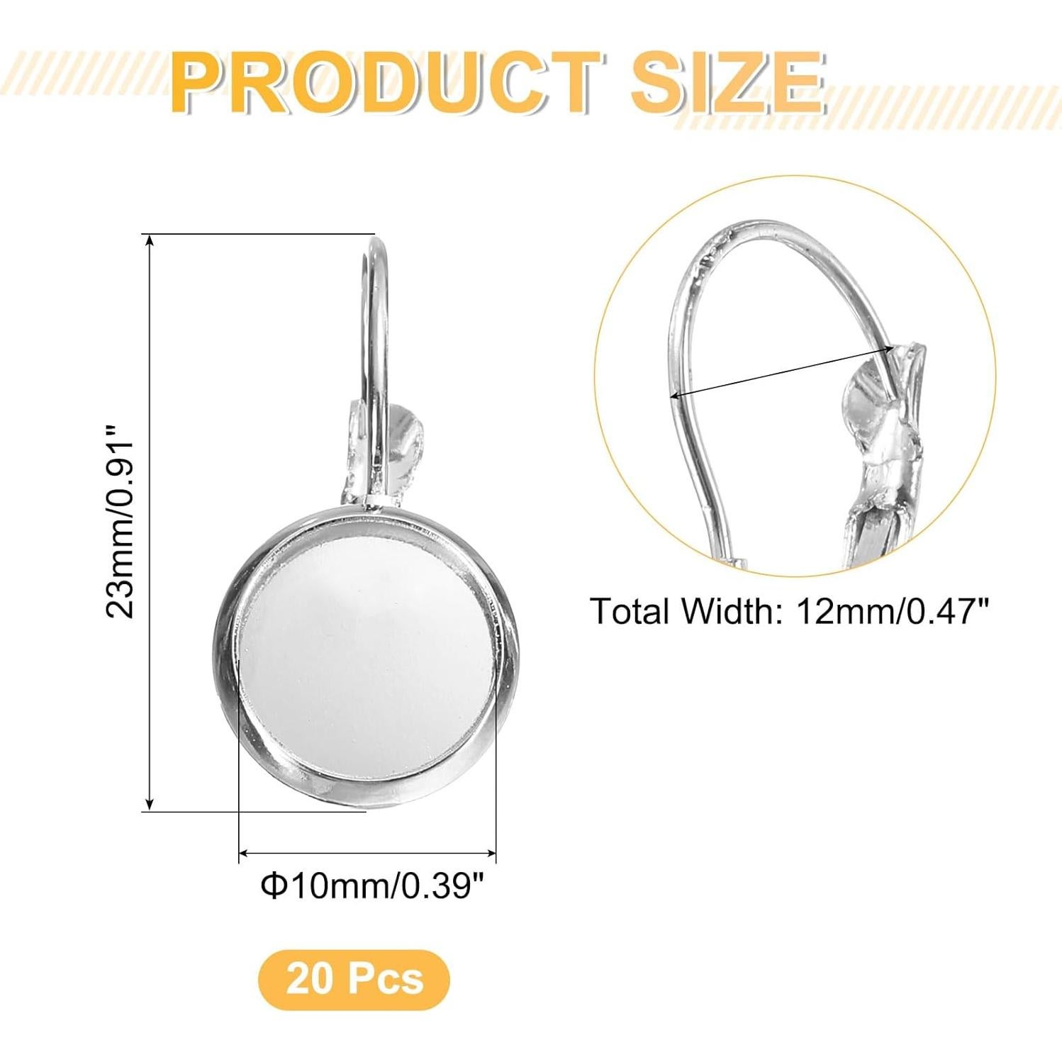 Ganchos de Pendientes de Palanca uxcell 20Pcs con Bandeja 10mm Plata