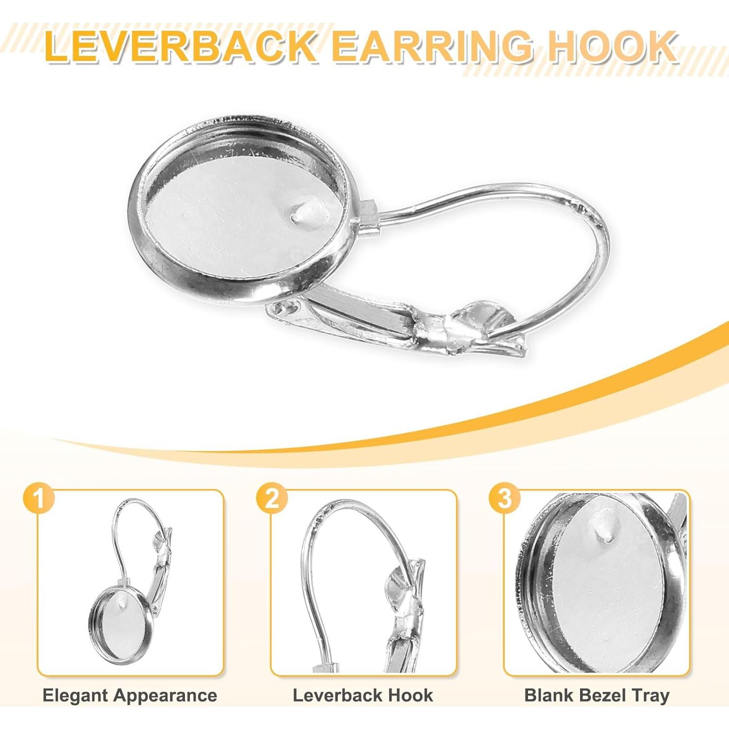 Ganchos de Pendientes de Palanca uxcell 20Pcs con Bandeja 10mm Plata