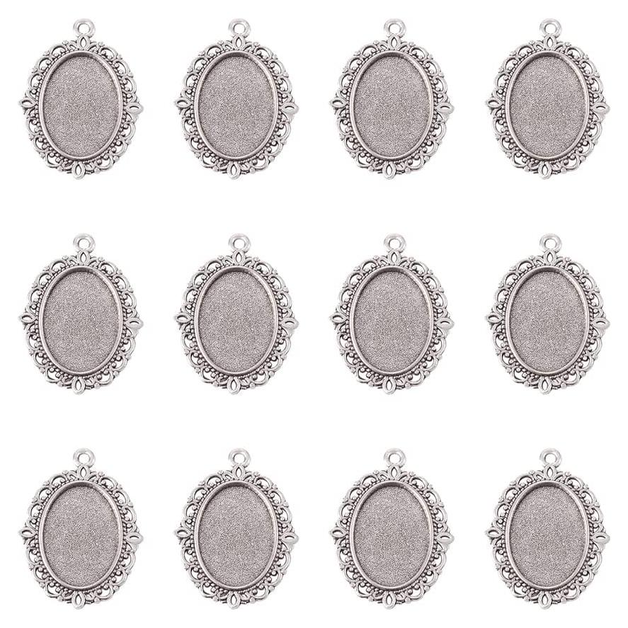 Kissitty 50 Piezas Cabochón Ovalado Plata Antigua 18x13mm