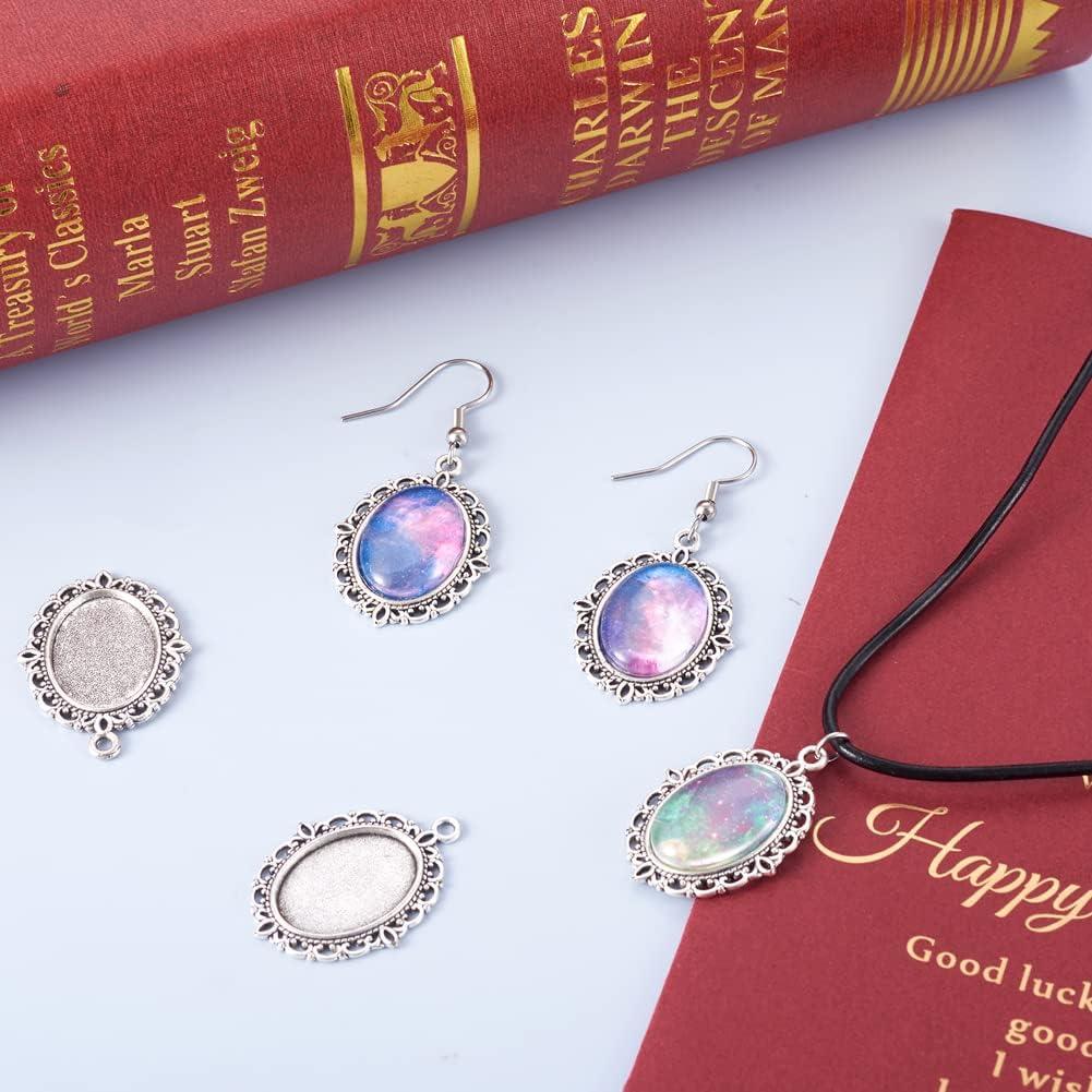 Kissitty 50 Piezas Cabochón Ovalado Plata Antigua 18x13mm