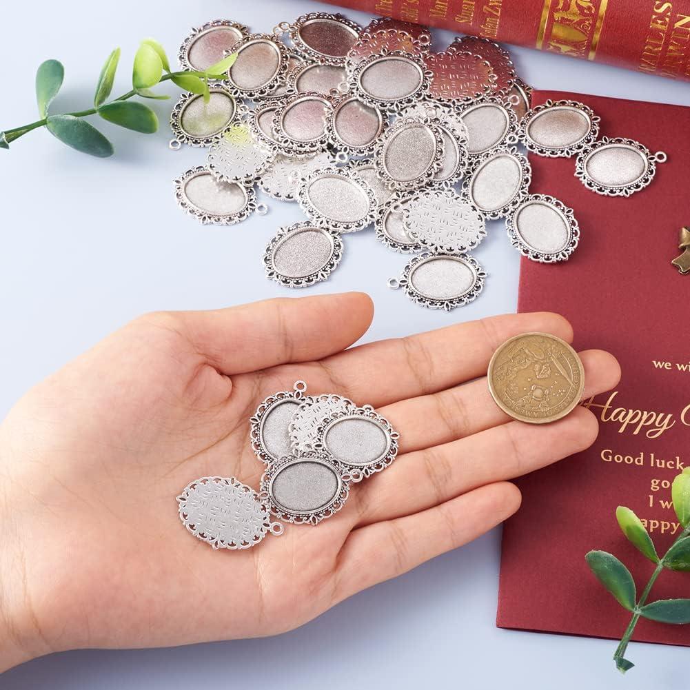 Kissitty 50 Piezas Cabochón Ovalado Plata Antigua 18x13mm