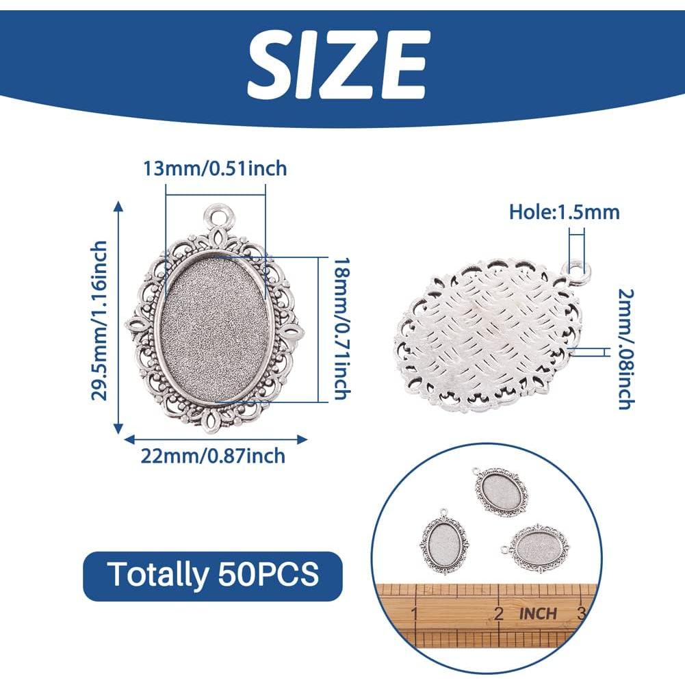 Kissitty 50 Piezas Cabochón Ovalado Plata Antigua 18x13mm