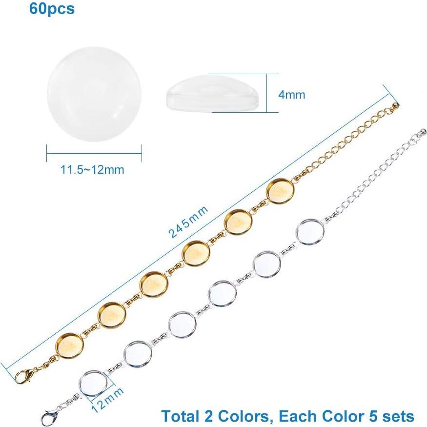 PH PandaHall 10pcs Pulsera Ajustable Plata y Dorado 12mm