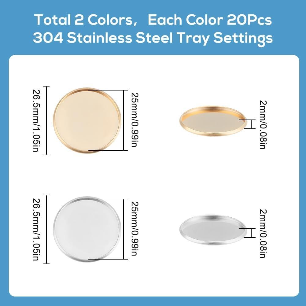 Tazas Bezel Redondas 40Pcs 25mm Acero Inoxidable SUNNYCLUE