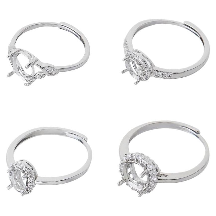 4 Piezas Anillos Ajustables Plata Esterlina para Joyería DIY