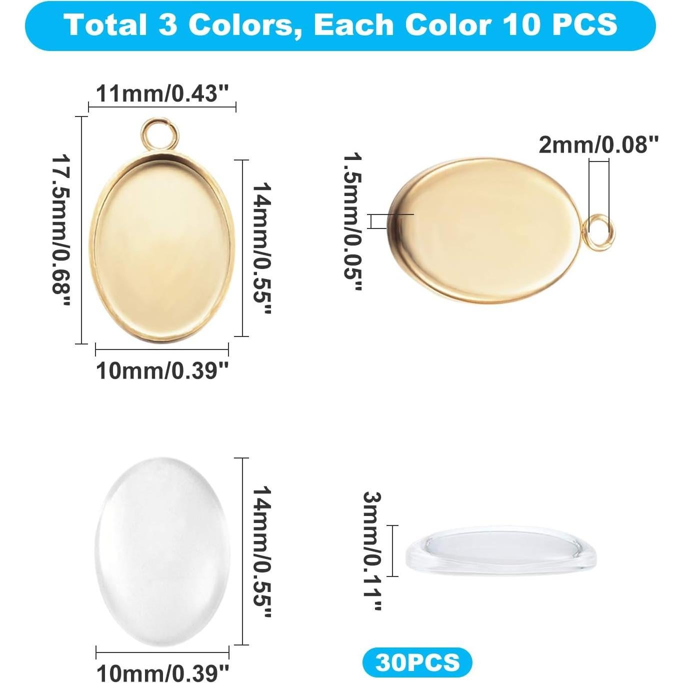 Kit de Pendientes de Cabochón UNICRAFTALE 30 Juegos Acero Inoxidable