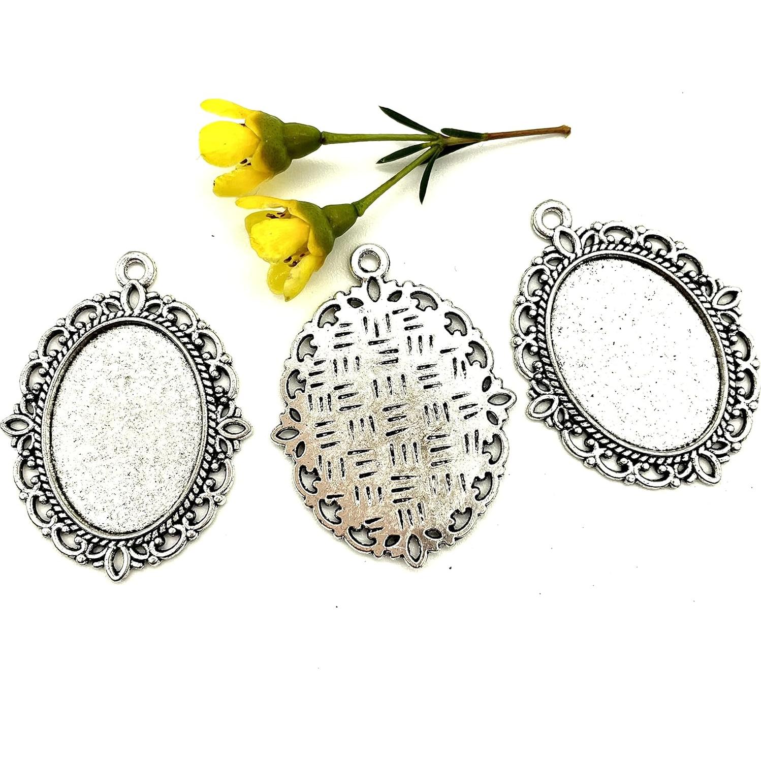 20PC Bezel Ovalado Plata Antigua 25x18mm para Joyería DIY