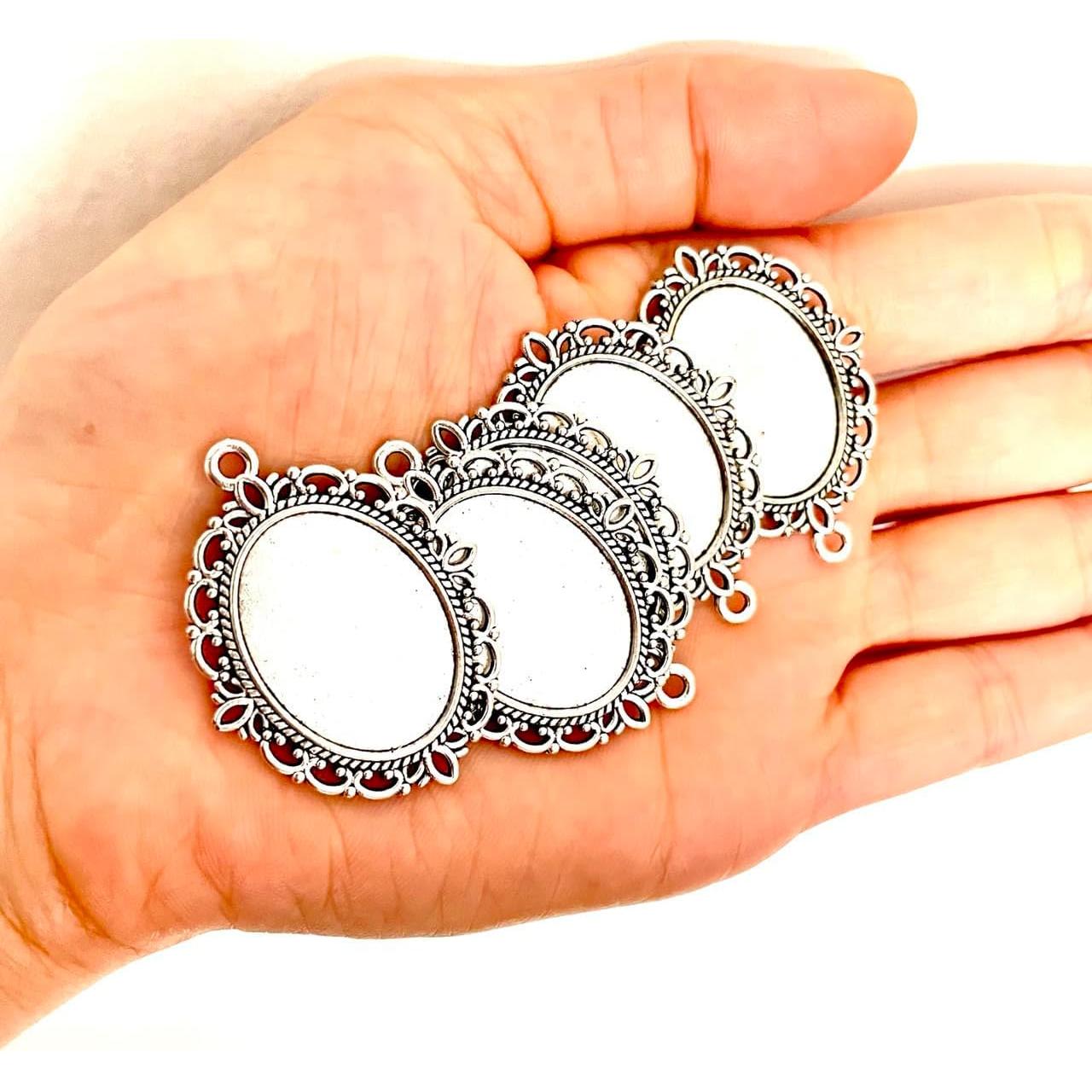 20PC Bezel Ovalado Plata Antigua 25x18mm para Joyería DIY