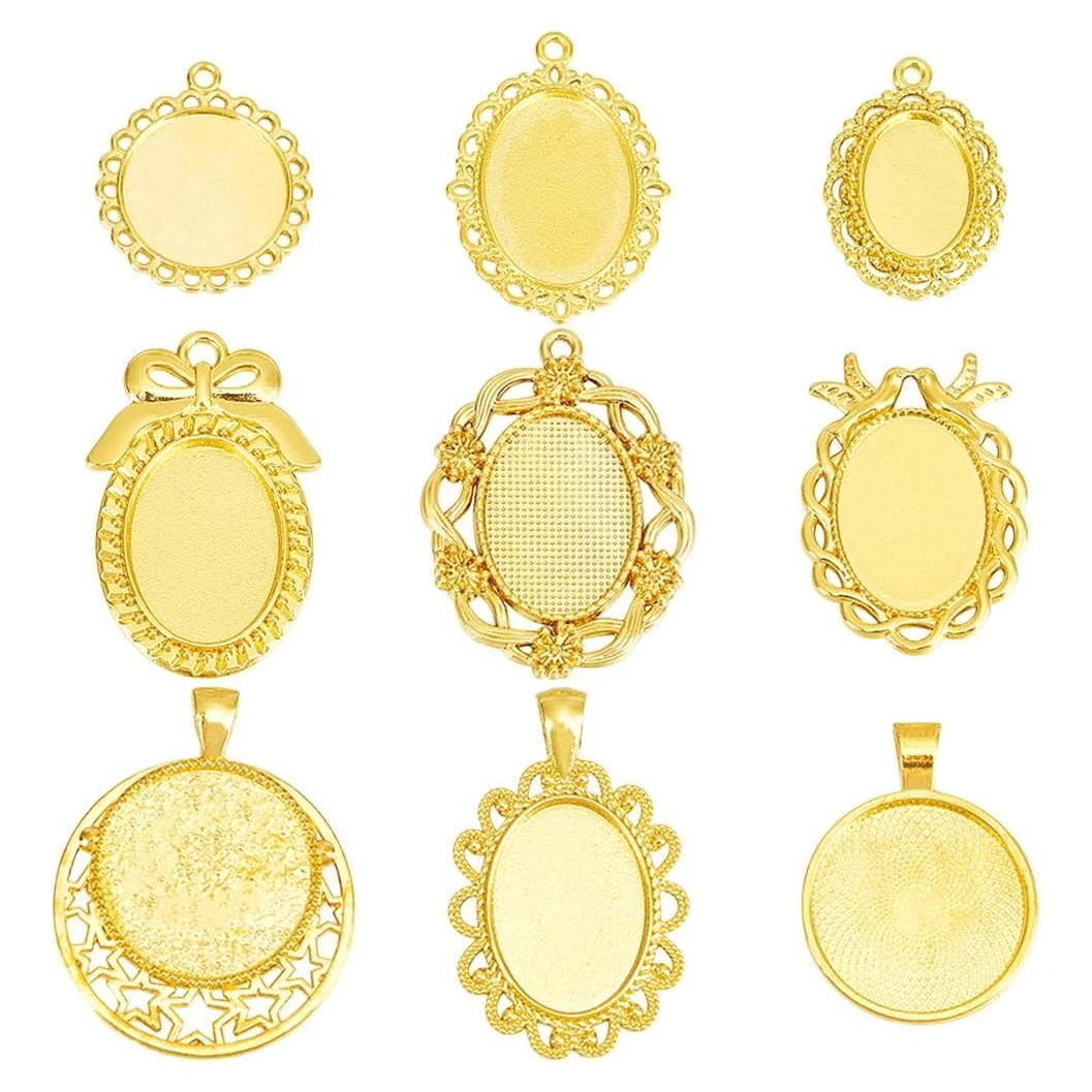 Colgantes Cabochón Bezel Dorado SUNNYCLUE 40 Pcs 9 Estilos