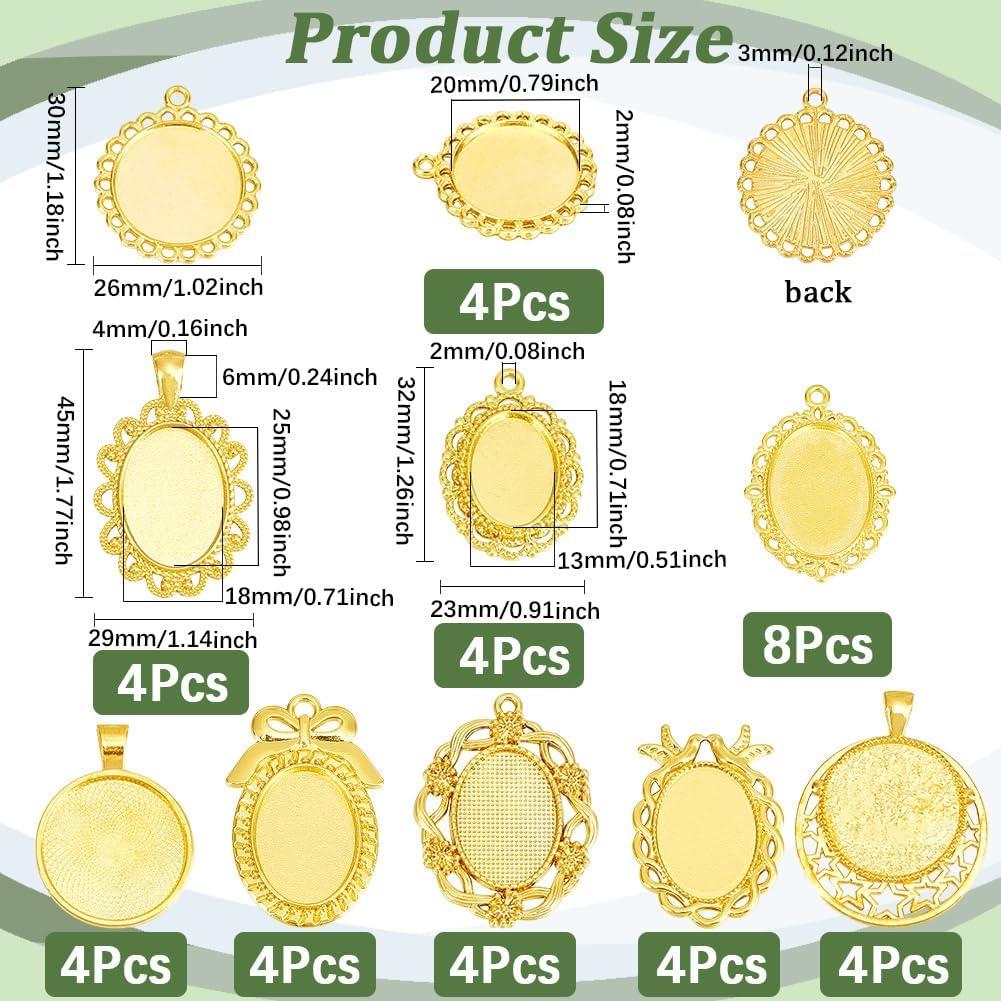 Colgantes Cabochón Bezel Dorado SUNNYCLUE 40 Pcs 9 Estilos