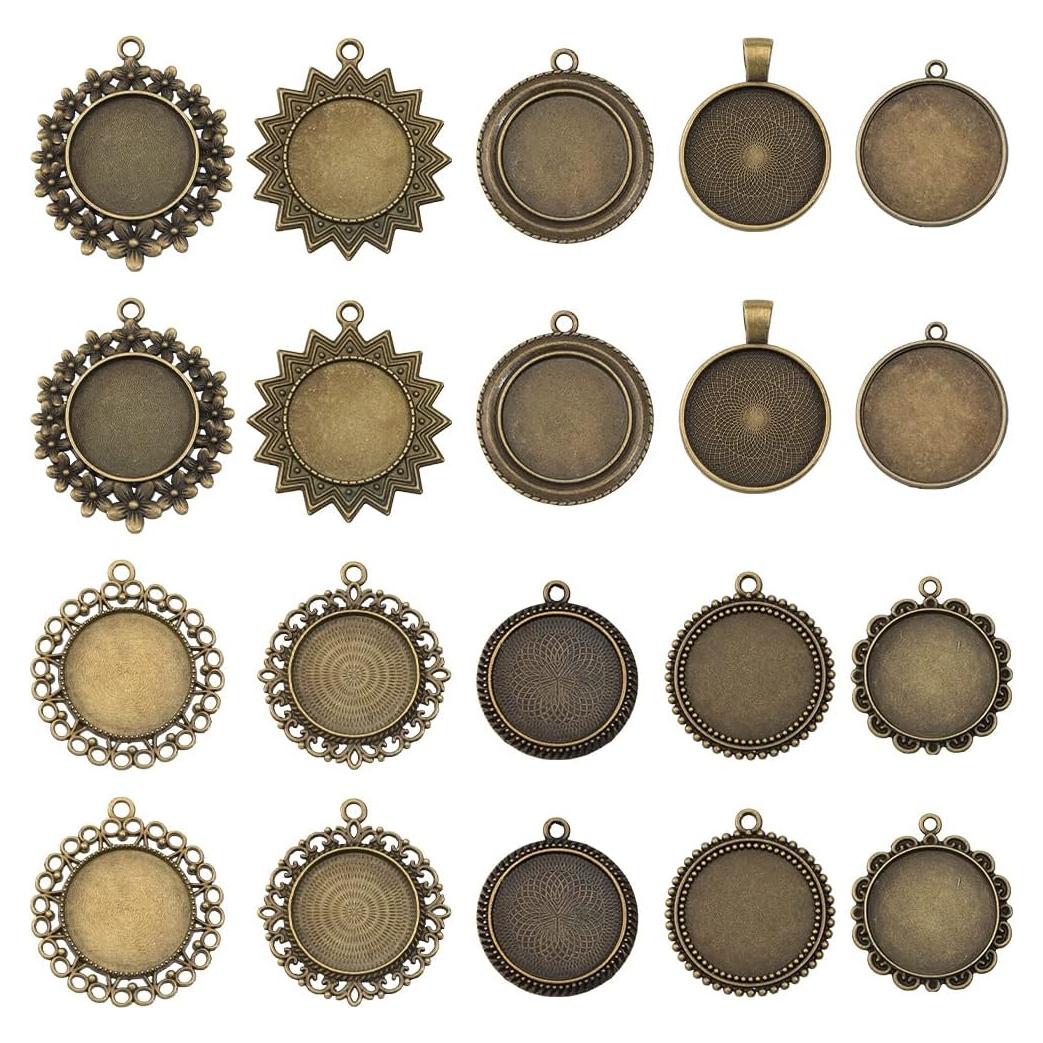 Bandejas de Colgante Redondas 20Pcs Bronce SUNNYCLUE 25mm
