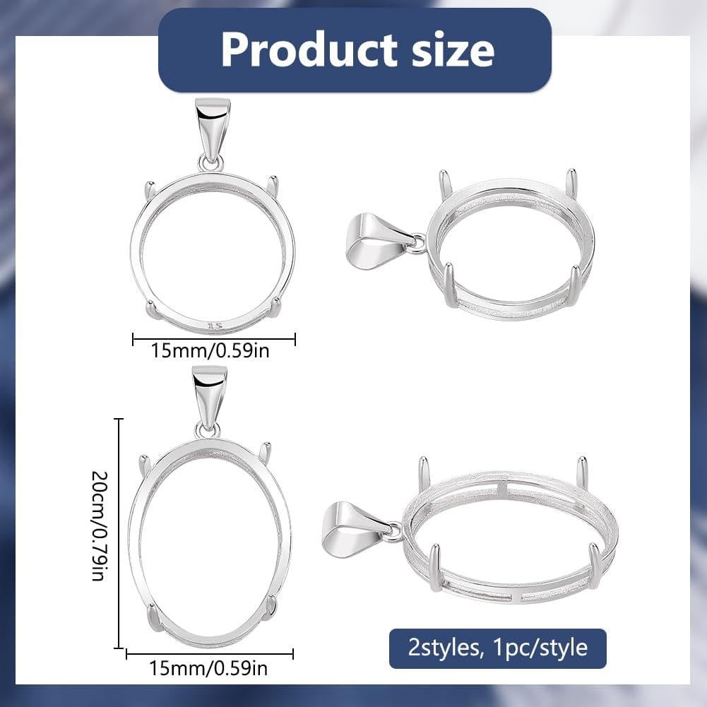 Pendientes Vacíos Bezel Plata Esterlina 925 15mm y 20mm