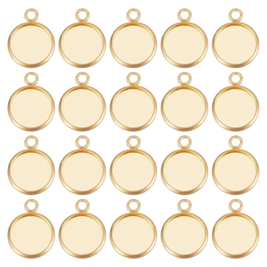 Beebeecraft 50Pcs Cabochones de Pendientes Acero Inoxidable 18K