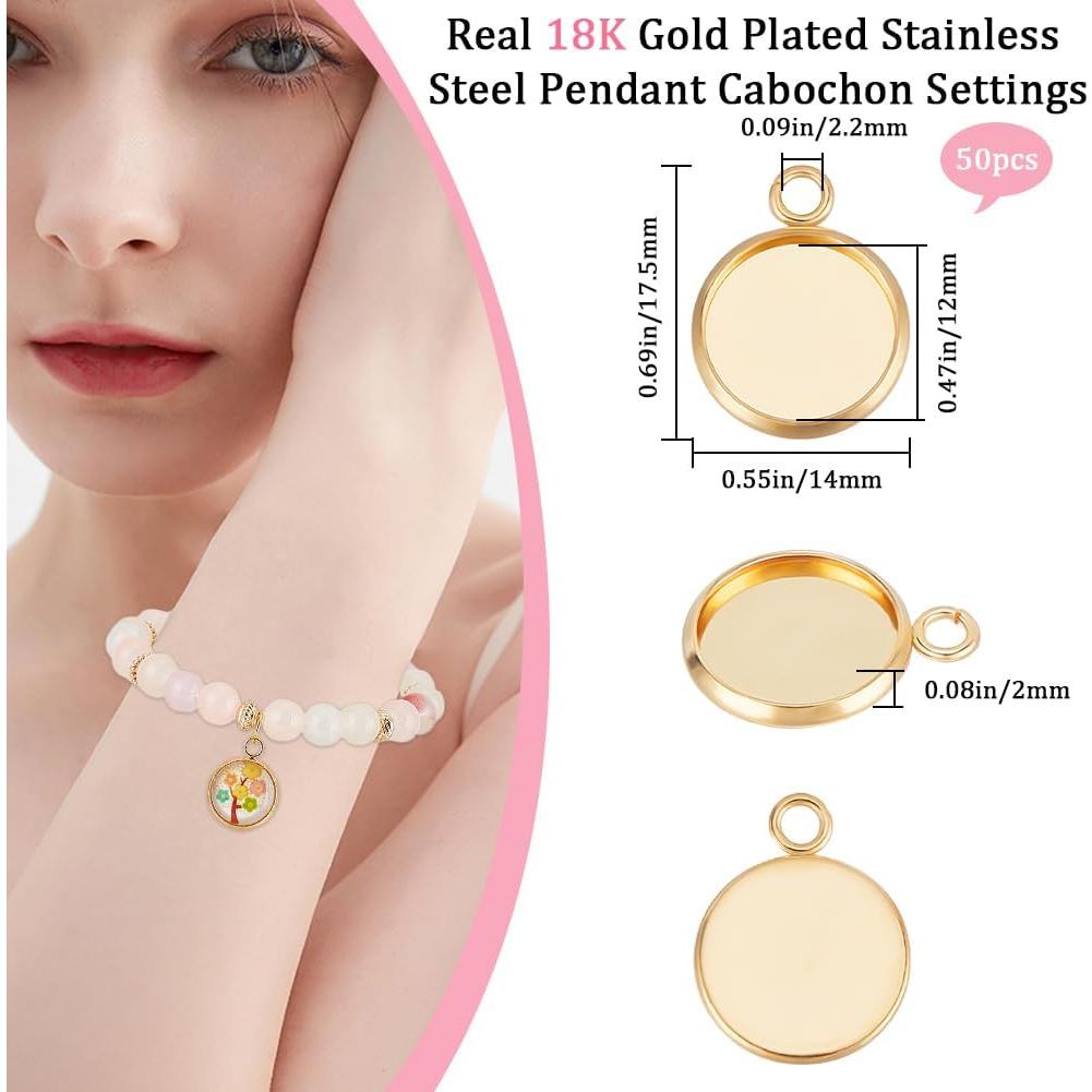 Beebeecraft 50Pcs Cabochones de Pendientes Acero Inoxidable 18K