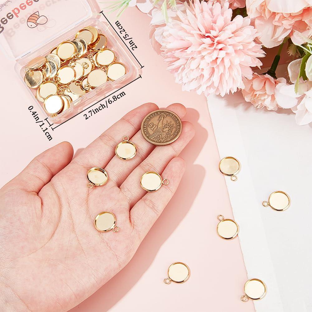 Beebeecraft 50Pcs Cabochones de Pendientes Acero Inoxidable 18K