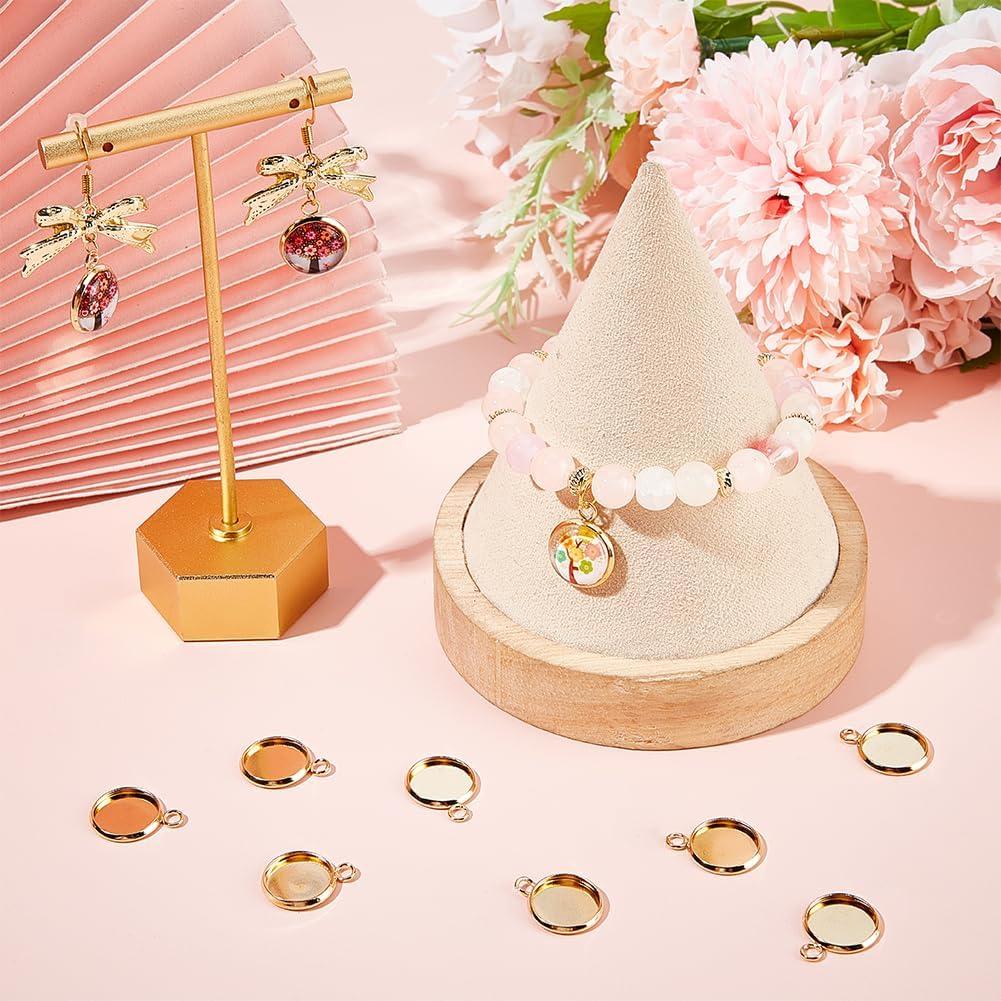 Beebeecraft 50Pcs Cabochones de Pendientes Acero Inoxidable 18K