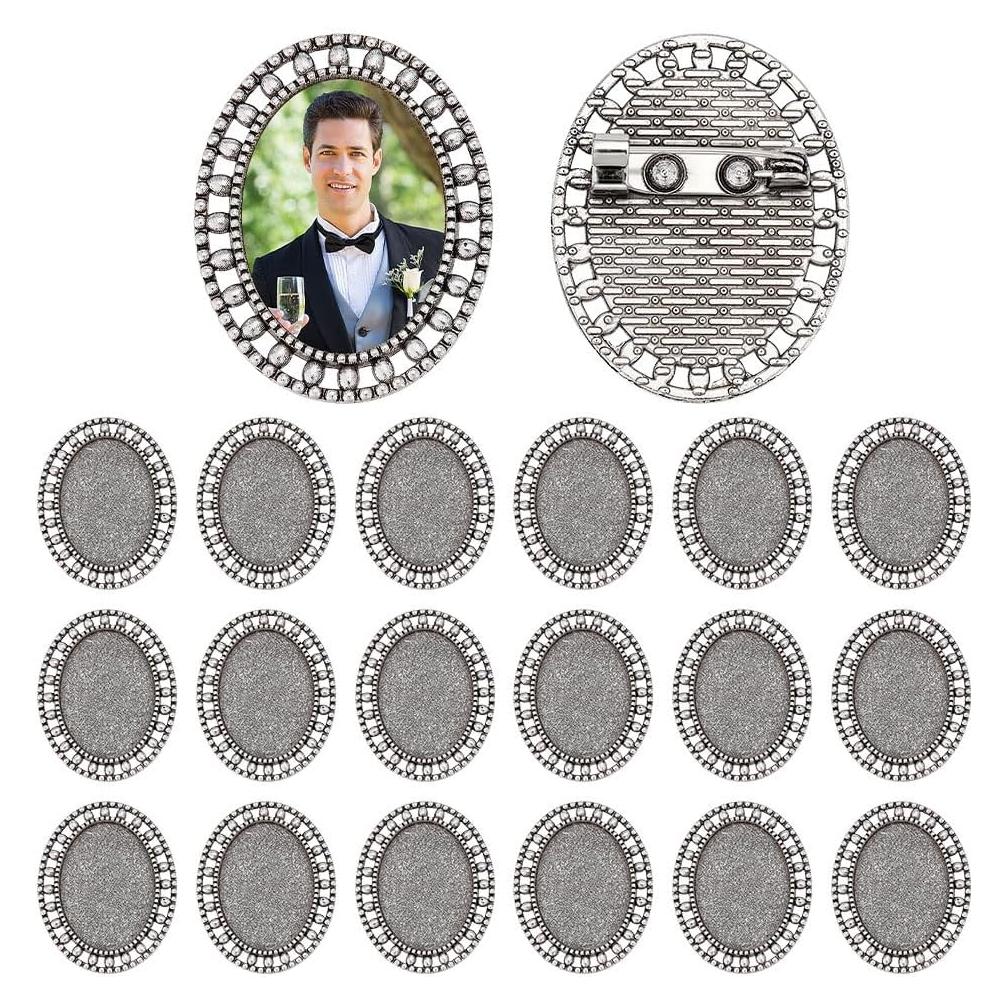 20 Pines de Solapa Cabochon Bezel Plateado 25x18mm DIY