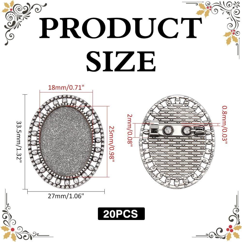20 Pines de Solapa Cabochon Bezel Plateado 25x18mm DIY
