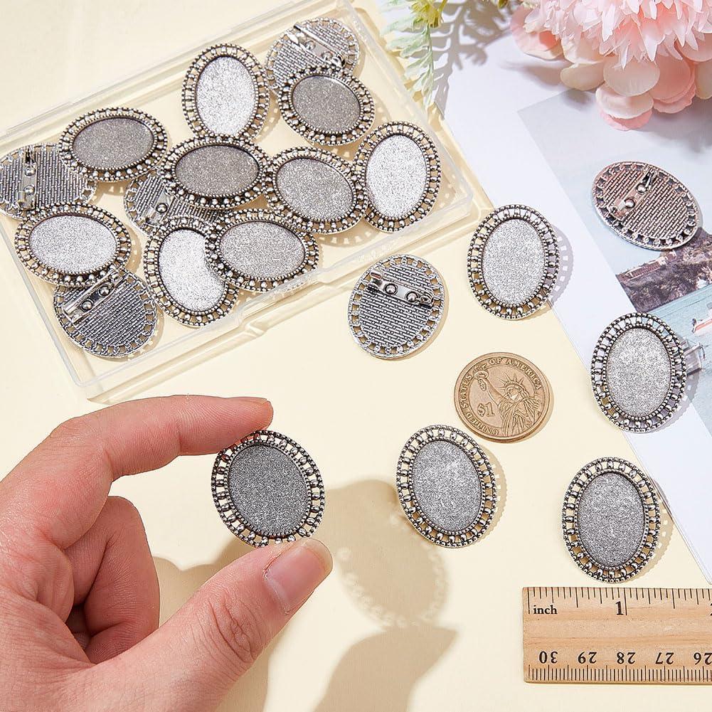 20 Pines de Solapa Cabochon Bezel Plateado 25x18mm DIY