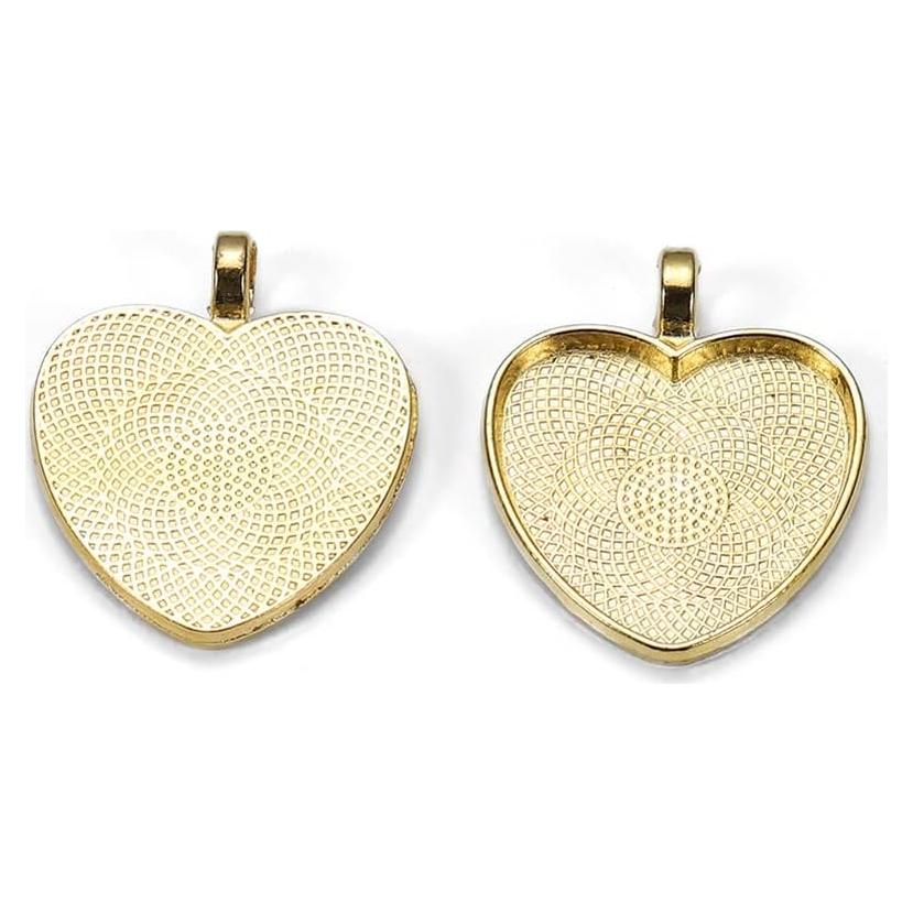 10 Bandejas Colgantes Corazón Aleación Dorada 25mm DIY Joyería